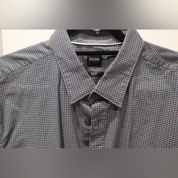 NWOT Hugo Boss Men’s Ronni Slim Fit Stretch Print Long Sleeve Shirt - Picture 5 of 6